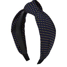 BuckleUp Women Navy & Yellow Polka Dot Print Knot Detailed Hairband-image-14
