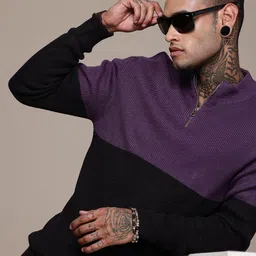 WROGN Mock Collar Colourblocked Pullover Sweater-picture-17
