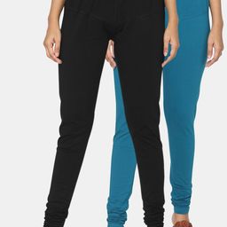 TSG Bliss Women Pack Of 2 Black & Blue Solid Churidar-Length leggings-image-88