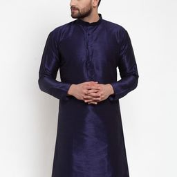 Jompers Men Navy Blue Solid Straight Kurta-22