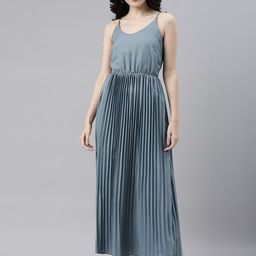 Campus Sutra Blue Accordion Pleated Maxi Dress-picture-12