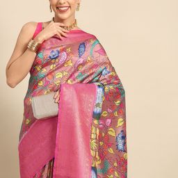Silk Land Kalamkari Zari Art Silk Banarasi Saree-image-10