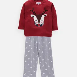 Nite Flite Unisex Kids Red Printed Night suit-image-25