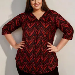 Amydus Plus Size Geometric Printed V-Neck Top-image-82