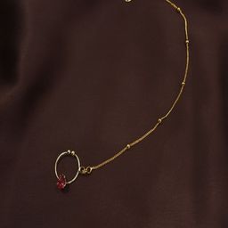 I Jewels Pink Gold-Plated Chained Nose Ring-image-86