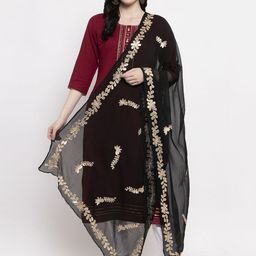 Clora Creation Black & Gold-Toned Woven Design Dupatta-picture-54