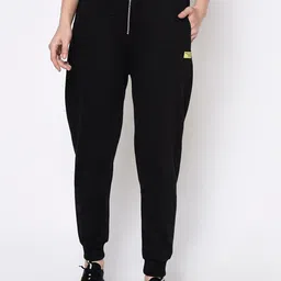 Rigo Women Black Solid Black Zippered With Patch Pocket Terry Jogger-image-32