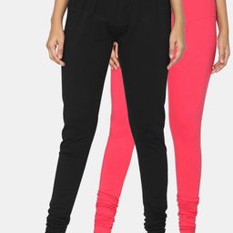 TSG Bliss Women Pack Of 2 Black & Rose Pink Solid Churidar-Length leggings-image-52
