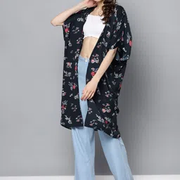 STREET 9 Navy Blue & White Printed Open Front Shrug-21