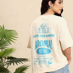 Mast & Harbour Typography Printed Drop-Shoulder Sleeves Pure Cotton T-shirt-picture-33