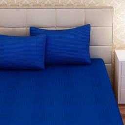 SEJ by Nisha Gupta Blue Cotton 210 TC Double King Bedsheet with 2 Pillow Covers-image-5