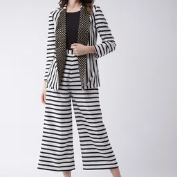 Zima Leto Women White & Black Striped Basic Jumpsuit With Jacket-picture-1