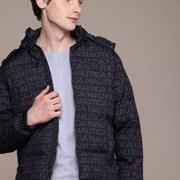 Nautica Brand Logo Printed Hooded Padded Jacket-image-34