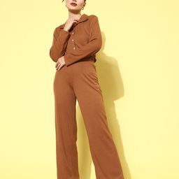 all about you Women Solid Pure Cotton Shirt With Trousers-image-60