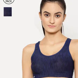 Floret Pack of 2 Navy Blue & Black Printed Non-Wired Lightly Padded Workout Bras-image-78