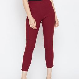 Bitterlime Women Maroon Solid Cropped Slim Fit Treggings-image-28