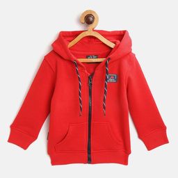 Gini and Jony Infant Boys Red Cotton Hooded Sweatshirt with Printed Back-picture-27