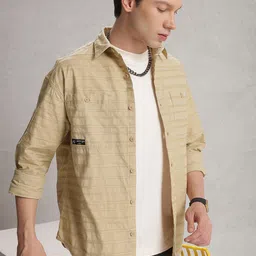 WROGN Self Striped Pure Cotton Casual Shirt-image-68