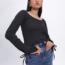 glitchez Seersucker Sleek Up-Front Stitch Top-image-4