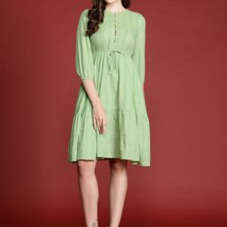 all about you Pure Cotton Schiffli A-Line Dress-image-99