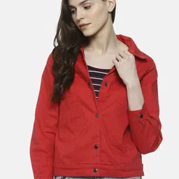 Campus Sutra Women Red Solid Windcheater Jacket-picture-27