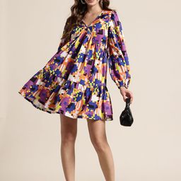 HERE&NOW Print Puff Sleeve Empire Mini Dress-image-33
