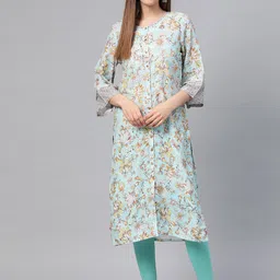 W Women Blue & Brown Floral Print Straight Kurta-picture-34