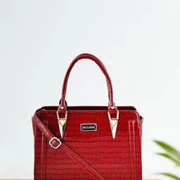Bellissa Red Croco Design Textured Handheld Bag-image-41