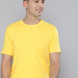 HERE&NOW Men Yellow Solid Pure Cotton T-shirt-image-90