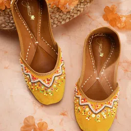 Sangria Women Yellow Embellished Ethnic Mojaris-picture-39