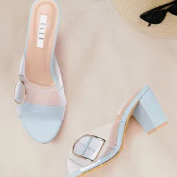 ELLE Transparent Block Heels with Buckle Detail-4