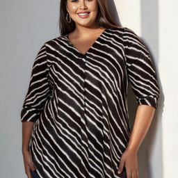 Amydus Plus Size Striped V-Neck Top-22