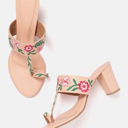 House of Pataudi Floral Embroidered Block Heels-40