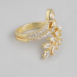DressBerry Stone Studed Leaf-Shaped Finger Ring-image-30
