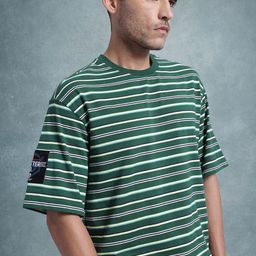 The Roadster Life Co. Striped Drop-Shoulder Sleeves Relaxed T-shirt-image-61