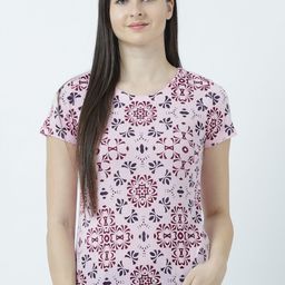 Huetrap Women Pink Printed Round Neck T-shirt-image-78