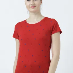 Huetrap Women Red Printed Round Neck T-shirt-image-39