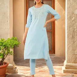 Soch Blue Yoke Design Mirror Work Straight Kurta-picture-41