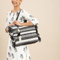 Anouk Geometric Textured Shopper Tote Bag with Fringed-21