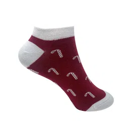 Mint & Oak Women Maroon & White Patterned Ankle Length Socks-picture-27