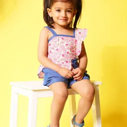 Budding Bees Girls Printed Pure Cotton Top with Shorts-image-58