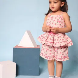 Budding Bees Girls Printed Pure Cotton Top with Shorts-image-97