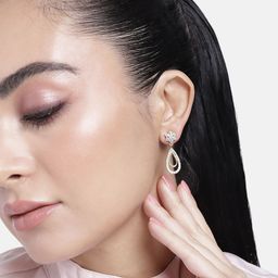 Estele Gold-Plated CZ Teardrop Shaped Drop Earrings-image-30