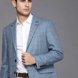 Louis Philippe Men Blue Checked Single-Breasted Long Sleeves Tailored Formal Blazer-picture-25