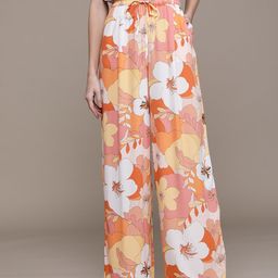 MANGO Women Pink & Peach-Coloured LENZING ECOVERO Floral Print Parallel Trousers-7