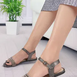 ELLE Women Embellished Open Toe Flats With Buckle-93