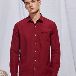 Red Flame Spread Collar Pure Cotton Casual Shirt-image-69