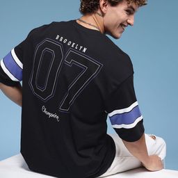HERE&NOW Varsity Printed Drop-Shoulder Sleeves Pure Cotton Relaxed Fit T-shirt-picture-28