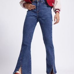 glitchez Women 70s Flared Fit Slit Hem Jeans-image-41