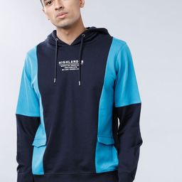 HIGHLANDER Men Navy Blue Colourblocked Hooded Sweatshirt-image-62